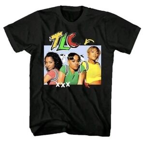 TLC T-Shirt Size LG Black Retro 90s Music Graphic Tee Pop Culture